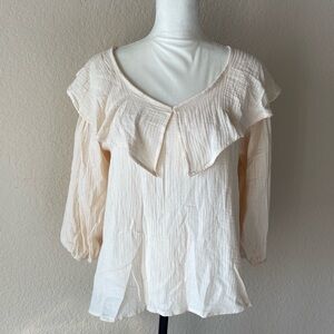 Umgee Cream  Boho Ruffle Top Size Small NWT 100% Cotton